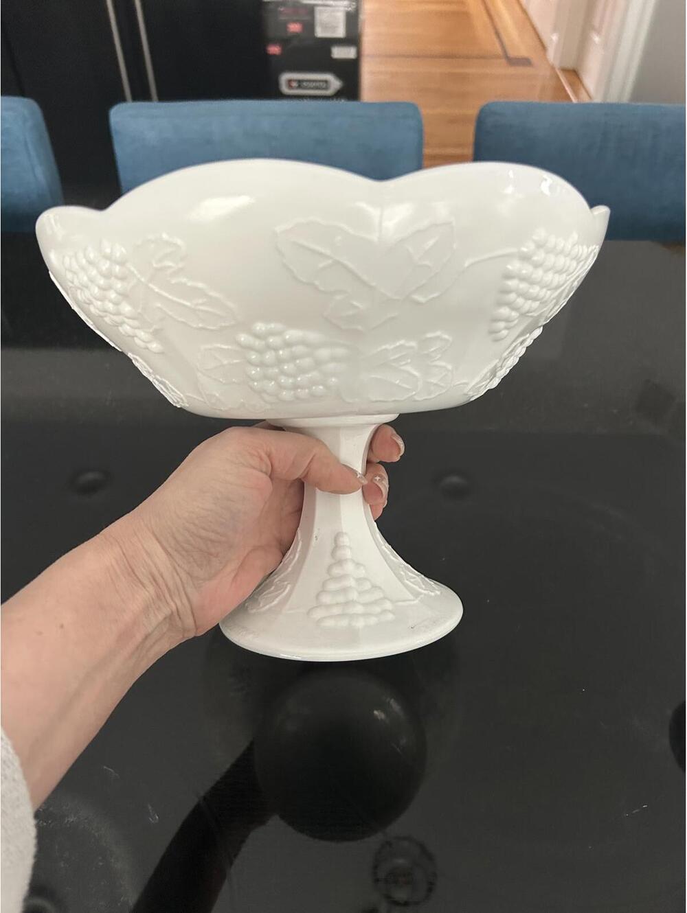 Indiana Milk Glass Colonial Grape Harvest footed bowl